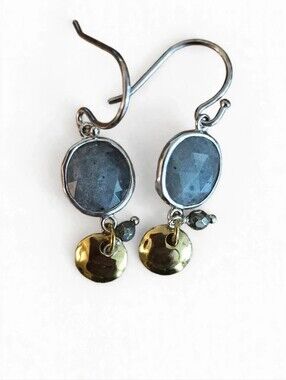 Authentic Silpada 925 Sterling Silver Labradorite Earrings - CN Gold Disc - Hamm